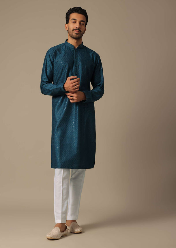 Festive Bue Embroidered Kurta Set