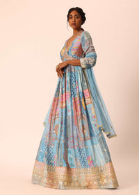 Blue Anarkali Set With Foil And Mirror Work