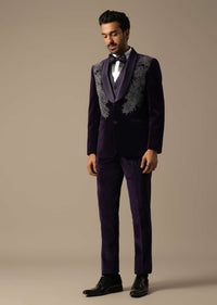 Purple Velvet Tuxedo For Grooms