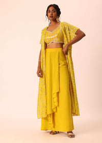 Yellow Organza Indo Western Jacket Set