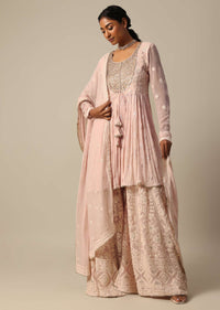 Pink Lucknowi Kurta Palazzo Set With Sequin Work