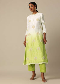 Green Tie Dye Cotton Silk Kurta And Pant Set