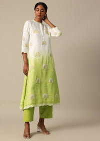 Green Tie Dye Cotton Silk Kurta And Pant Set