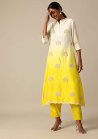 Yellow Tie Dye Kurta Set With Bead Work