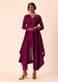 Pink Sequin Embroidered Kurta Set In Chiffon