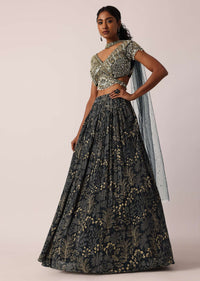 Grey Lehenga Set With Zari And Pearl Hand Embroidery