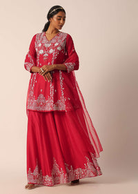 Red Sequin Embellished Kurti Palazzo Set