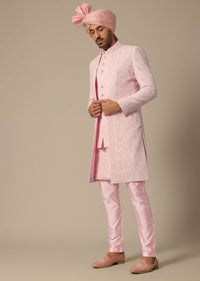 Pink Sequin Embellished Sherwani Set