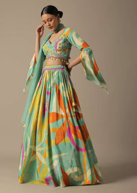 Multicolor Chiffon Printed Lehenga Set