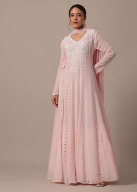 Pink Embellished Anarkali Set With Mirror Work