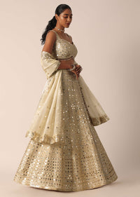 Beige Chanderi Mirror Embellished Lehenga Set