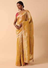 Orange Kora Silk Saree With Unstitched Blouse Fabric