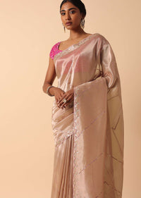 Pink Kora Silk Saree With Unstitched Blouse Fabric