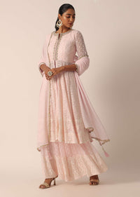 Pink Lucknowi Kurta Sharara Set With Foil Work