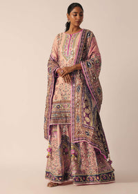 Pink Silk Embroidered Short Kurta Palazzo Set