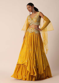 Yellow Mirror Embellished Lehenga Set In Crepe