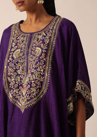 Purple Embroidered Asymmetric Kurta With Dhoti