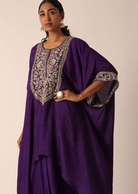 Purple Embroidered Asymmetric Kurta With Dhoti