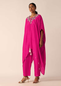 Pink Cotton Silk Kaftan Kurta Set With Sequin Work