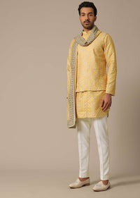 Yellow Printed Cotton Jacket Set