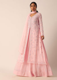 Pink Kurti And Skirt Set With Sequin Embellishments