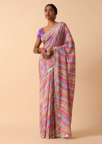 Geometric Printed Purple Muslin Saree With Unstitched Blouse Fabric