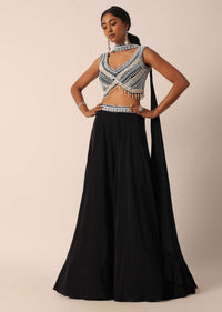 Black Bead Embellished Blouse And Palazzo Set