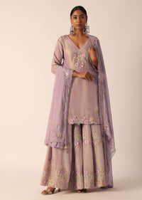 Purple Embroidered Palazzo Set In Chiffon With Patchwork