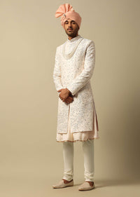 Majestic White Raw Silk Sherwani