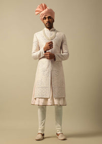 Elegant White Raw Silk Sherwani