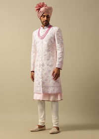 Exquisite Pink Raw Silk Sherwani