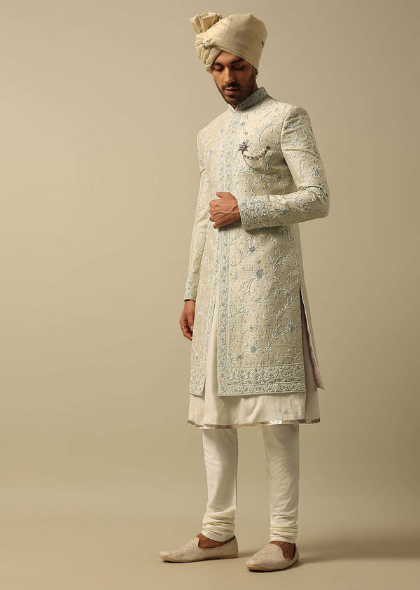Timeless Green Raw Silk Sherwani