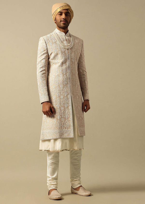 Timeless Beige Banarasi Silk Sherwani