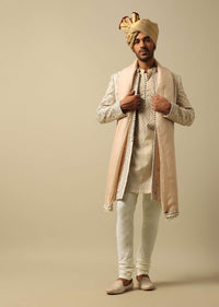 Luxurious Beige Silk Sherwani