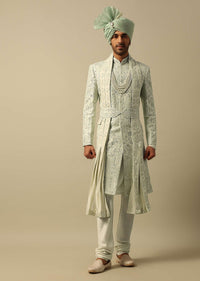 Elegant Green Raw Silk Sherwani Set