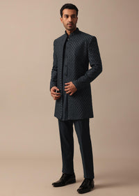 Elegant Grey Heavy Embroidered Indowestern For Grooms