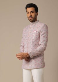 Pink Printed Jacquard Jodhpuri Set