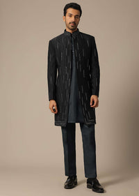 Black Indowestern Set With Embroidered Detail