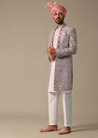 Pink Print Sherwani Set For Wedding Grandeur