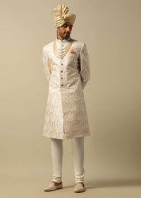 Elegant Beige Silk Sherwani Set