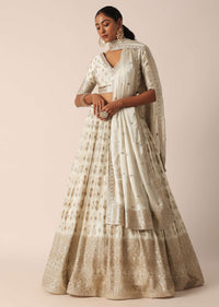 Beige Chiffon Embroidered Lehenga Set