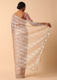 Pink Organza Foil Printed Saree With Unstitched Blouse Fabric