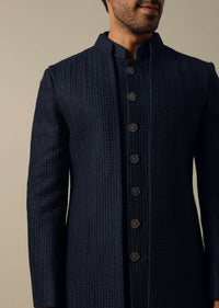 Elegant Black Textured Indowestern Set For Men