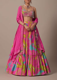 Pink Silk Printed Lehenga Set