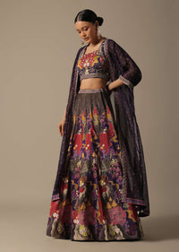 Purple Printed Lehenga Set With Jacket