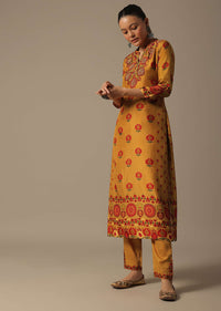 Yellow Cotton Printed Kurta Set