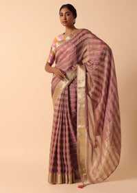 Purple Linen Saree With Readymade Stiched Blouse