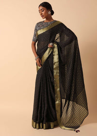 Black Linen Saree With Readymade Stitched Blouse