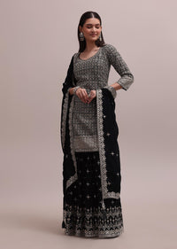 Timeless Black Georgette Sequins Kurta And Palazzo Set With A Dupatta