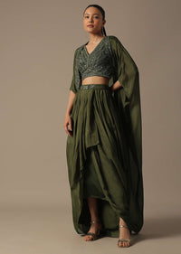 Green Fusion Dhoti Set With Jacket